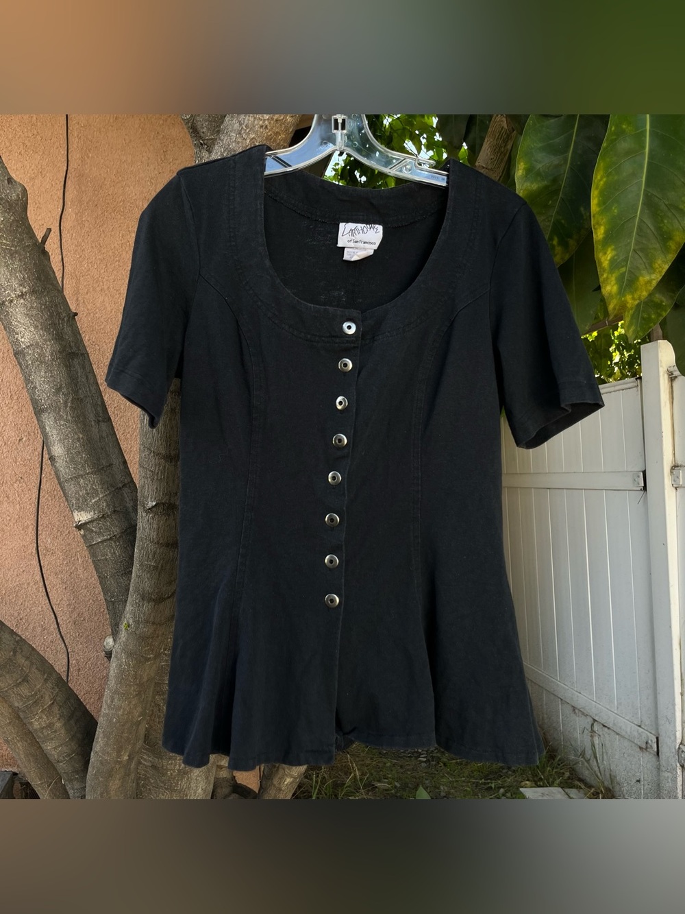 Vintage 90s Earthquake of San Francisco Black Peplum Top.